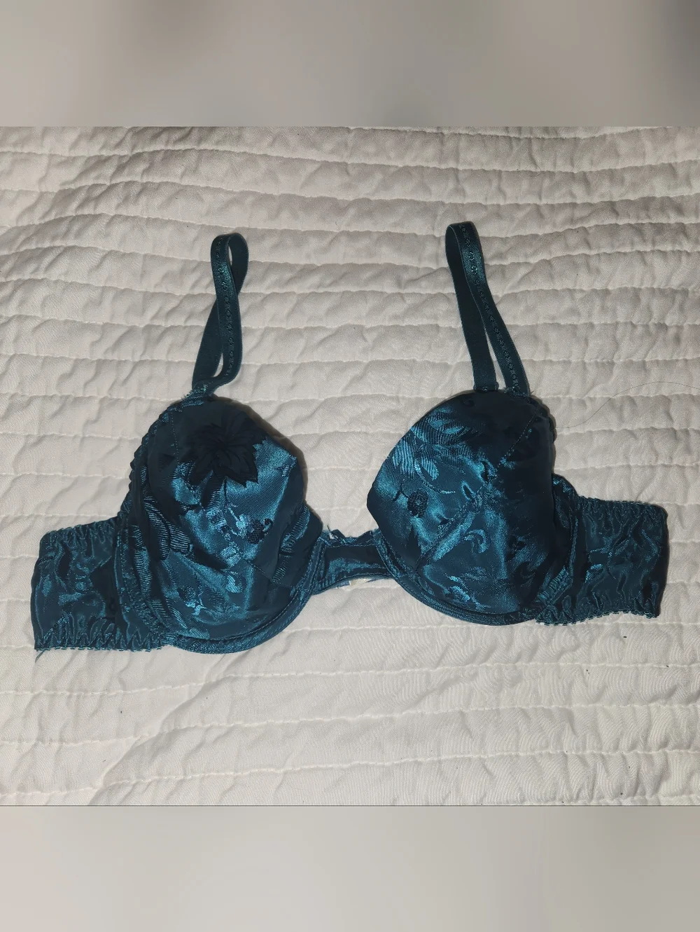 Vintage 1990s Embroidered Satin Lightly Lined Underwire Bra - Picture 1 of 13